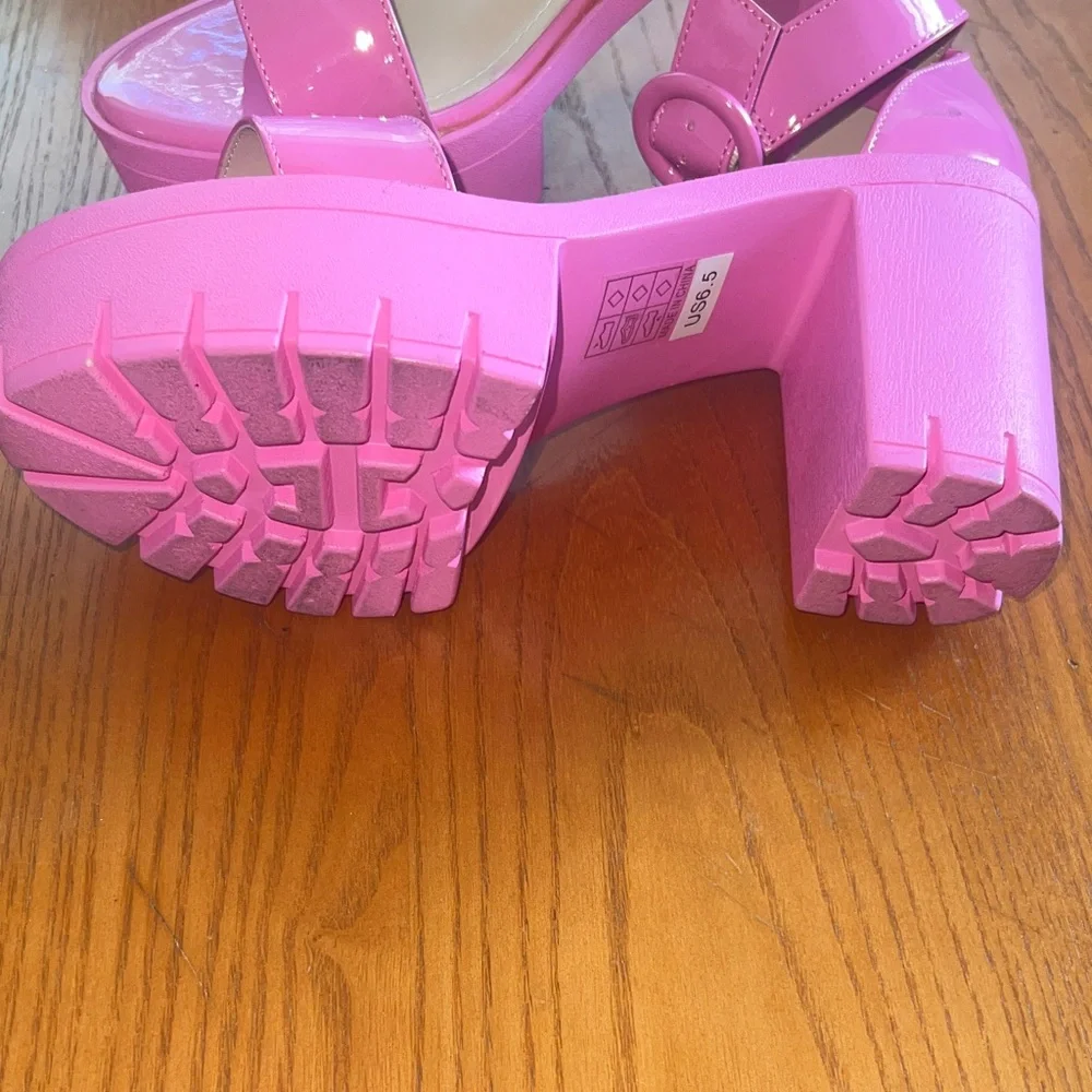 Platform Block Heel Sandals in Bright Pink